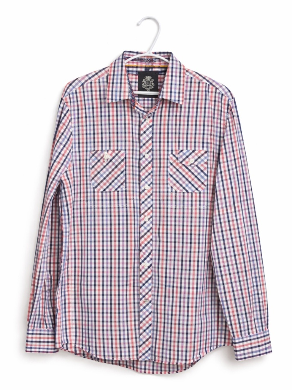 English Laundry White Blue & Red Plaid Cotton Button-Up Dress Shirt – Large EUC